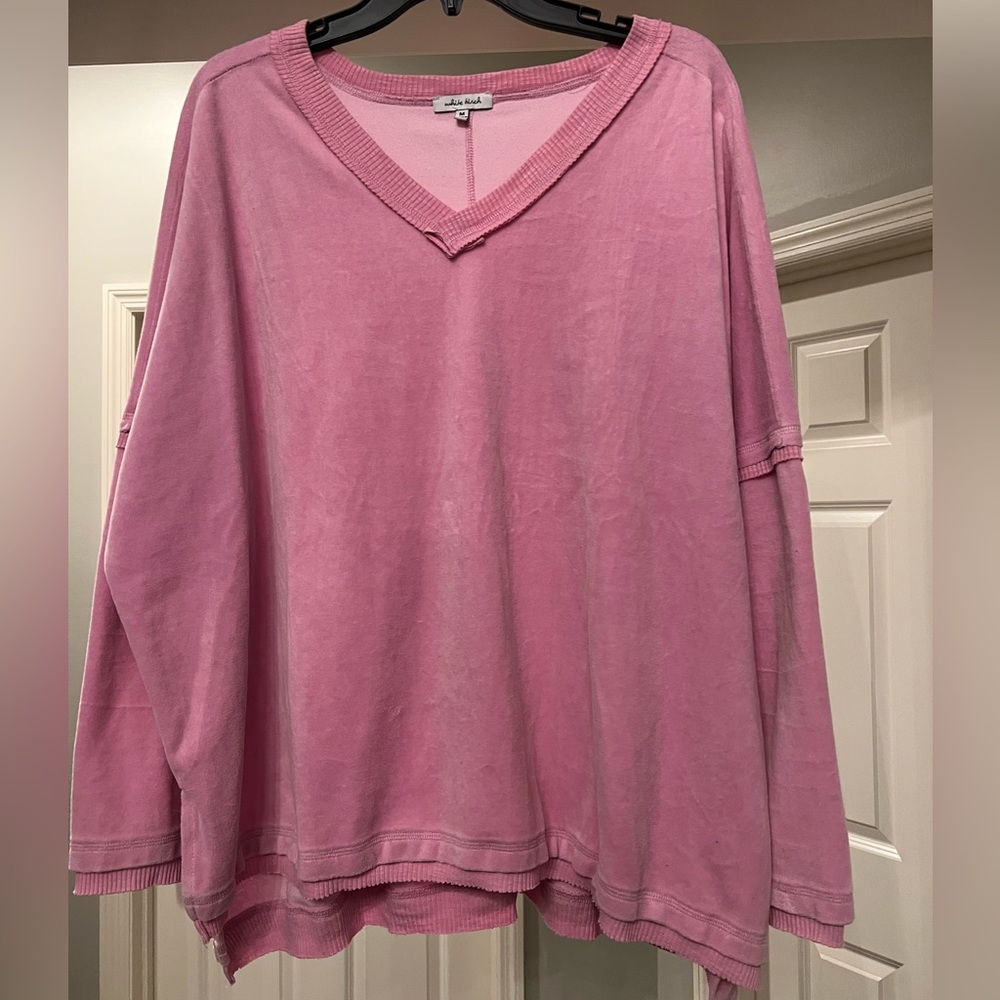 White Birch Pink Velour V-Neck Pullover Size Medium from Simply Obsessed
